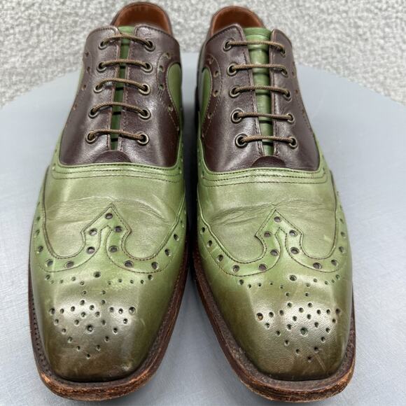George Esquivel Vanas Mens Shoes 9 Green Brown Wingtip Oxford Made in USA $1100 - Picture 6 of 16